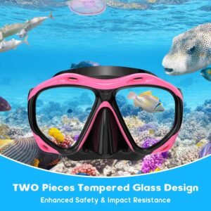 Snorkeling Gear for Adults, Dry Top Snorkel Mask Set, Diving Scuba Mask, Swimming Goggles with Nose Cover, HD Tempered Glass Panoramic Swim Freediving Anti-Leak Anti-Fog Travel Packages
