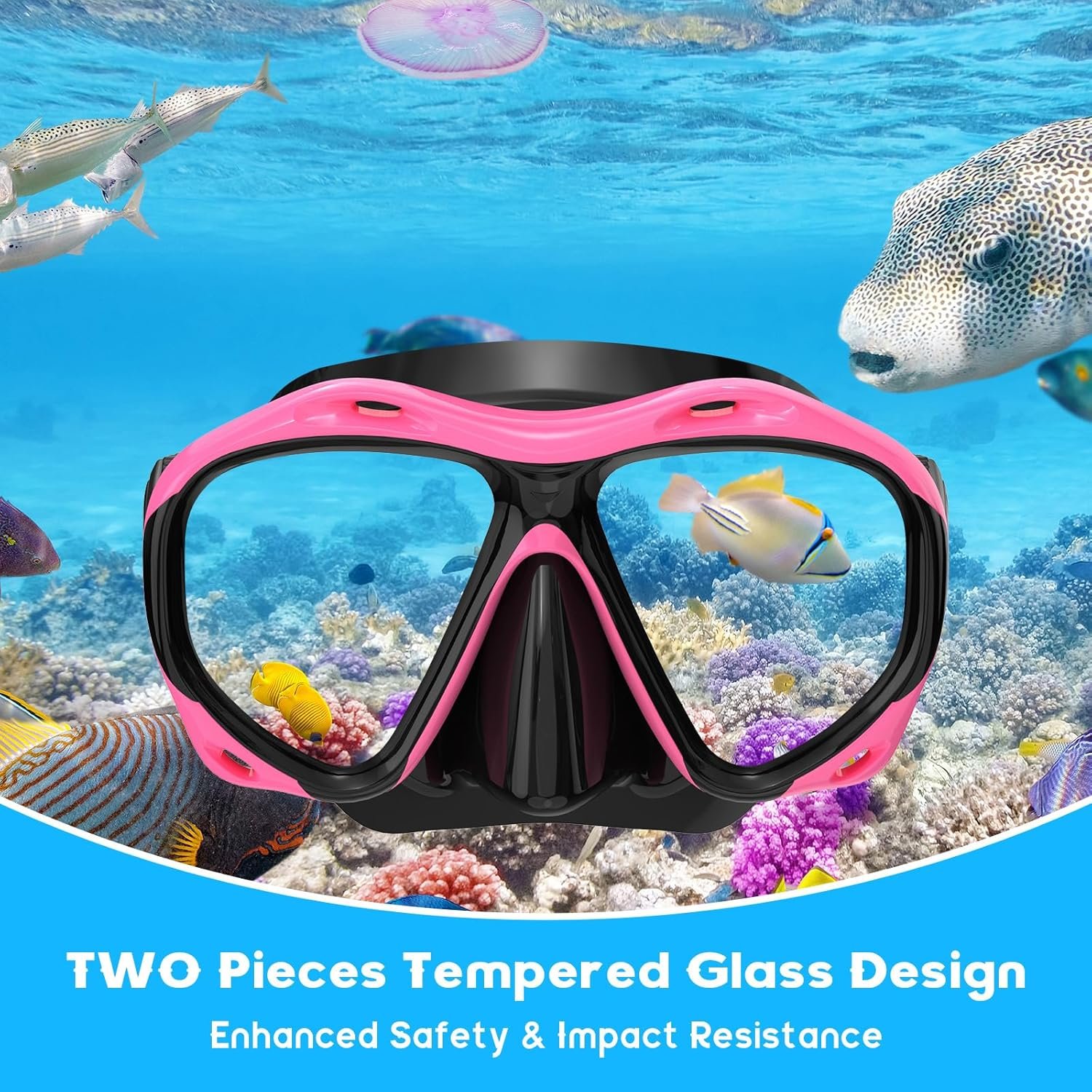 Snorkeling Gear for Adults, Dry Top Snorkel Mask Set, Diving Scuba Mask, Swimming Goggles with Nose Cover, HD Tempered Glass Panoramic Swim Freediving Anti-Leak Anti-Fog Travel Packages - Image 2