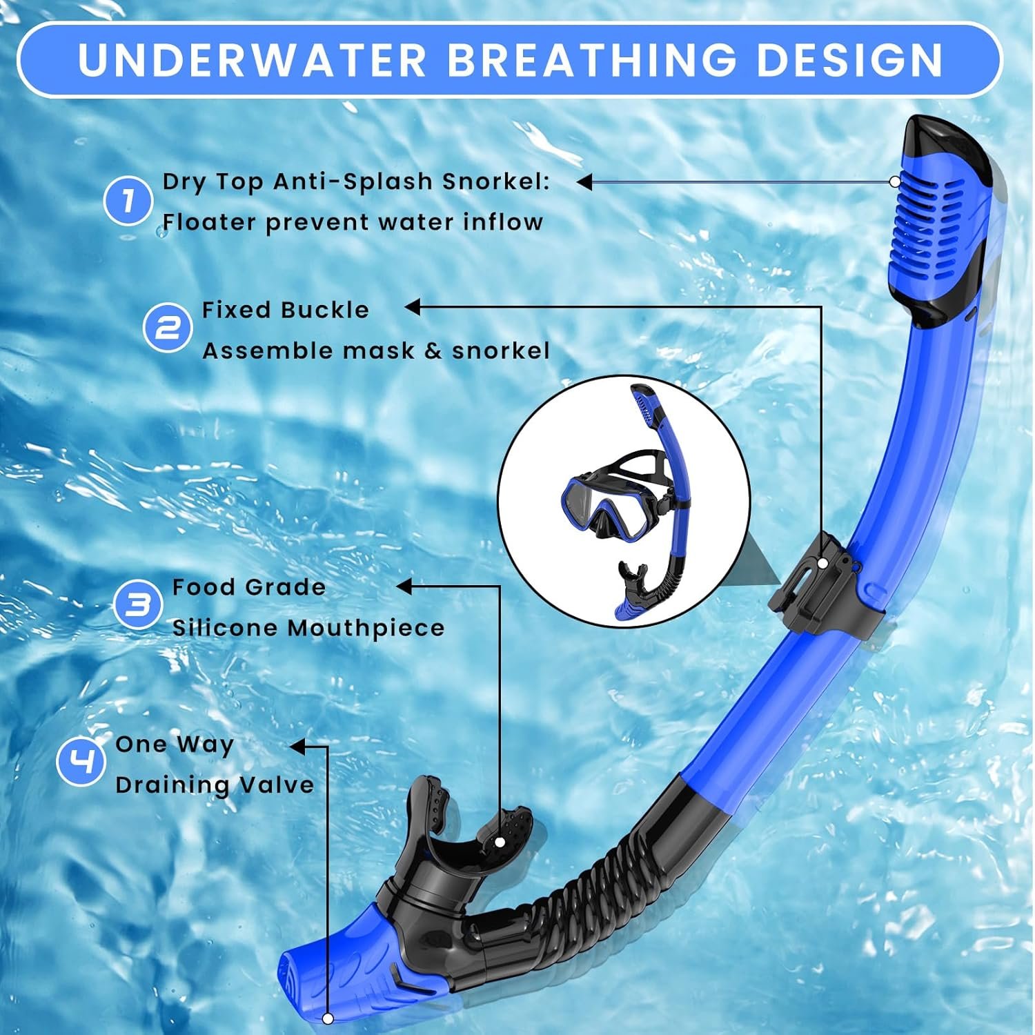 Snorkeling Gear for Adults, Adult Snorkel Mask Set Scuba Diving Dry-Top, Swimming Goggles w/Nose Cover, HD Tempered Glass Panoramic Anti-Leak Anti-Fog, Travel Snorkeling Packages Storage Bag, 2 Pack - Image 5