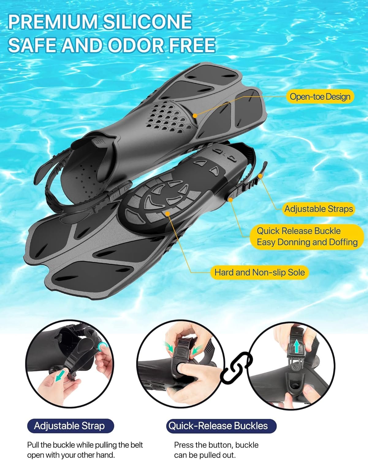 Snorkeling Gear for Adults Men Women,4 in 1 Snorkel Set with Panoramic View Diving Mask Anti-Fog Anti-Leak,Dry Top Snorkel,Fins and Travel Bag for Swimming,Snorkeling and Travel Diving - Image 4