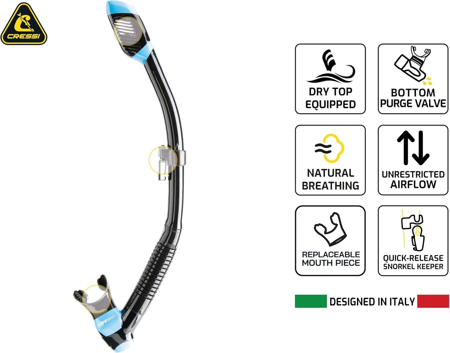 Cressi Single Lens Frameless Scuba Mask & Dry Snorkel for Snorkeling, Scuba Diving, F-Dual & Supernova Dry: Designed in Italy - Image 4