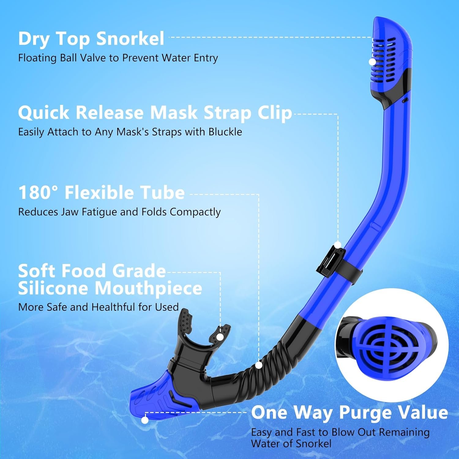 Snorkeling Gear for Adults, Dry-Top Snorkel Set Scuba Diving mask, 180°Panoramic Wide View Professional Snorkeling Gear Breathing Freely Snorkel Mask - Image 7