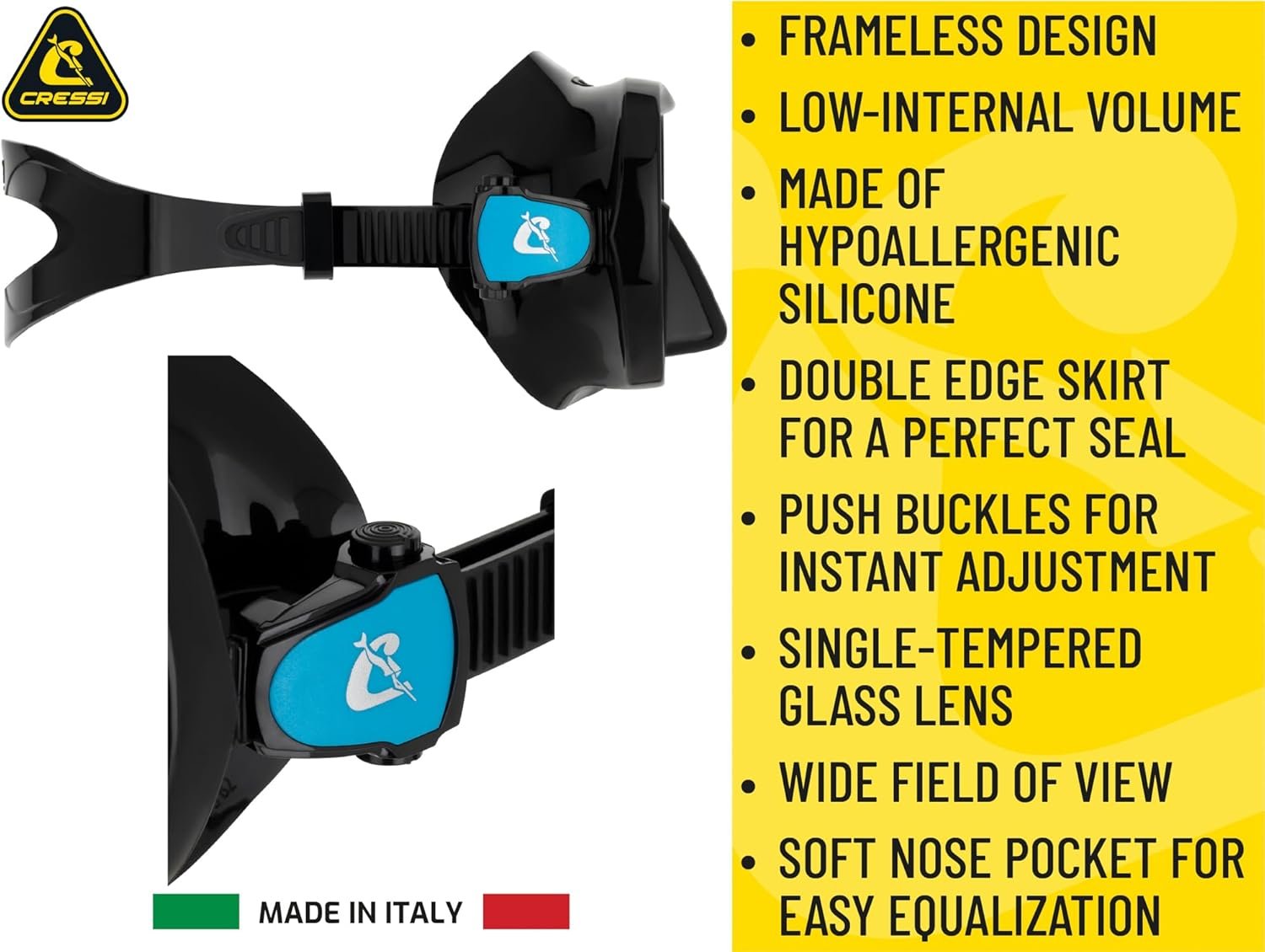 Cressi Single Lens Frameless Scuba Mask & Dry Snorkel for Snorkeling, Scuba Diving, F-Dual & Supernova Dry: Designed in Italy - Image 3