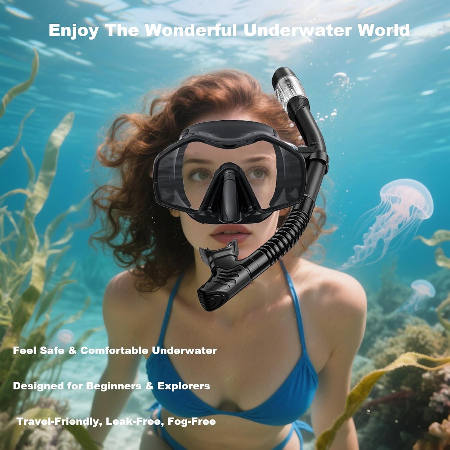 Snorkeling Gear for Adults,Dry-Top Snorkel Mask Set with Tempered Glass,Anti-Fog & Anti-Leak Panoramic Swim Mask,Adjustable Snorkel Kit with Carry Bag for Scuba Diving,Swimming,Travel - Image 5