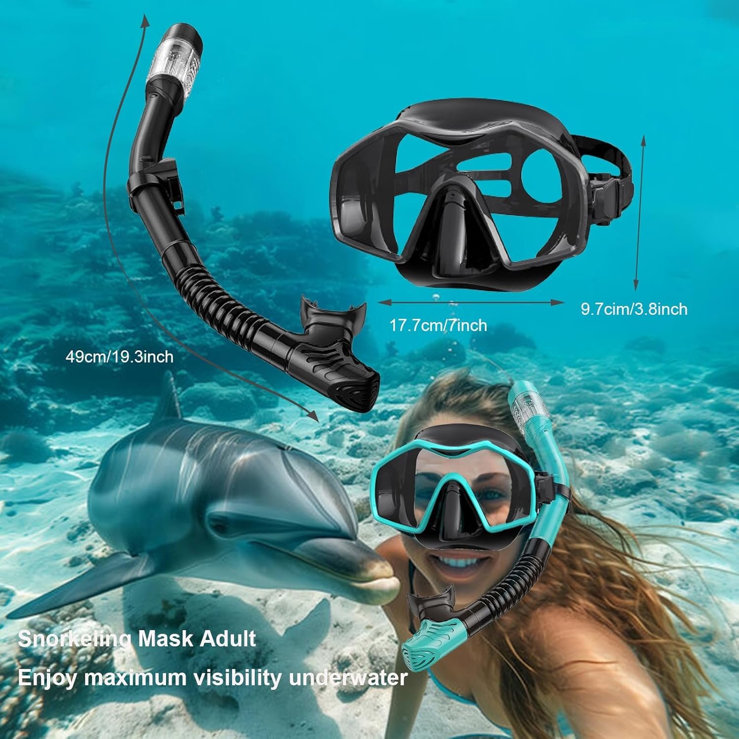Snorkeling Gear for Adults,Dry-Top Snorkel Mask Set with Tempered Glass,Anti-Fog & Anti-Leak Panoramic Swim Mask,Adjustable Snorkel Kit with Carry Bag for Scuba Diving,Swimming,Travel - Image 6