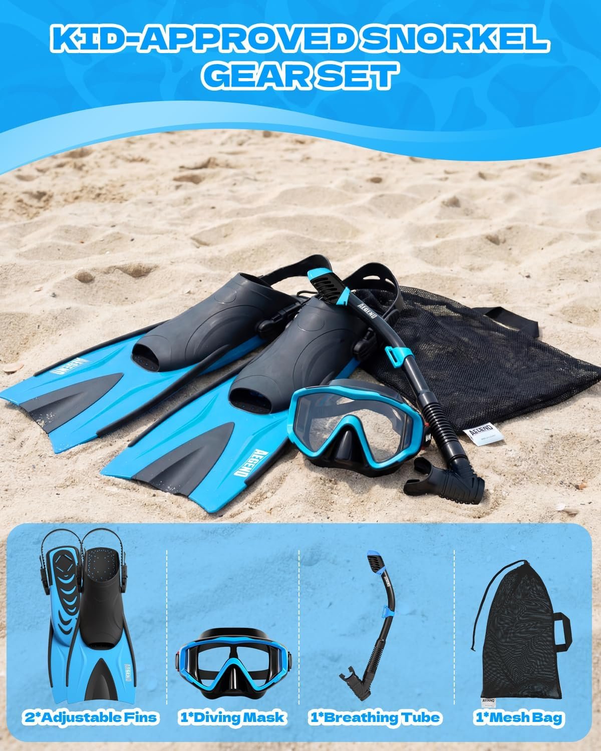 Aegend Snorkeling Gear for Kids Youth - Anti-Fog Diving Mask, Adjustable Fins & Dry Snorkel, Full Snorkel Kit for Snorkeling, Diving, Scuba Diving & Swimming - Image 7