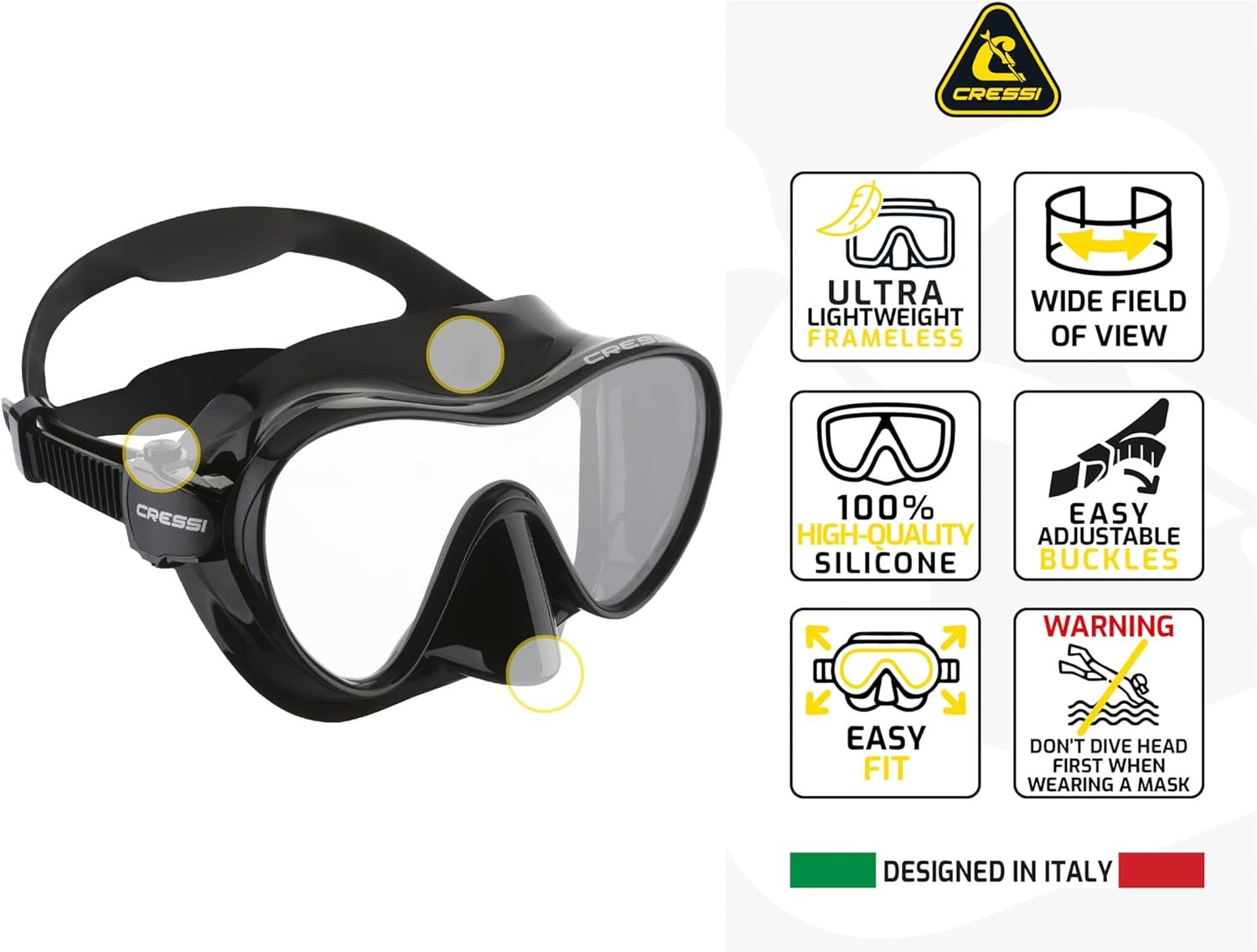 Cressi F1 Frameless Snorkel Mask - Low-Profile Snorkel Gear - Fold-Flat Snorkeling Gear for Adults - Comfort Fit & Scuba Mask - Image 3