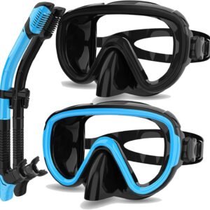 2 Packs Dry Snorkel Mask Set Snorkeling Gear for Adults Scuba Diving Mask Swimming Glasses Swim Dive Mask Nose Cover Free Diving