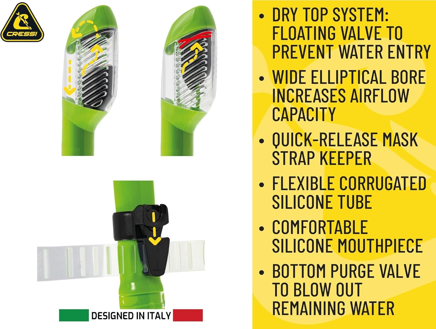 Cressi Single Lens Frameless Scuba Mask & Dry Snorkel for Snorkeling, Scuba Diving, F-Dual & Supernova Dry: Designed in Italy - Image 7