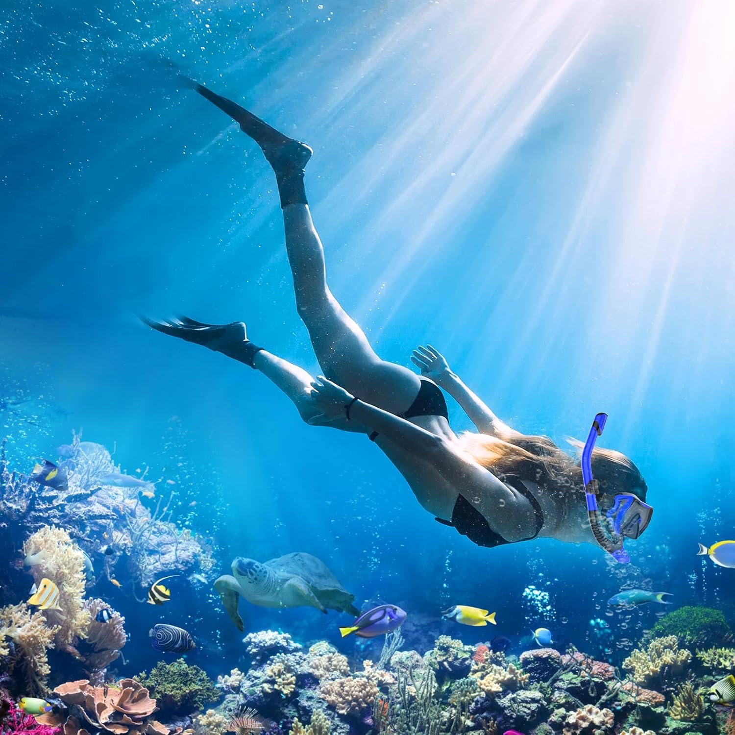Snorkeling Gear for Adults, Dry-Top Snorkel Set Scuba Diving mask, 180°Panoramic Wide View Professional Snorkeling Gear Breathing Freely Snorkel Mask - Image 3