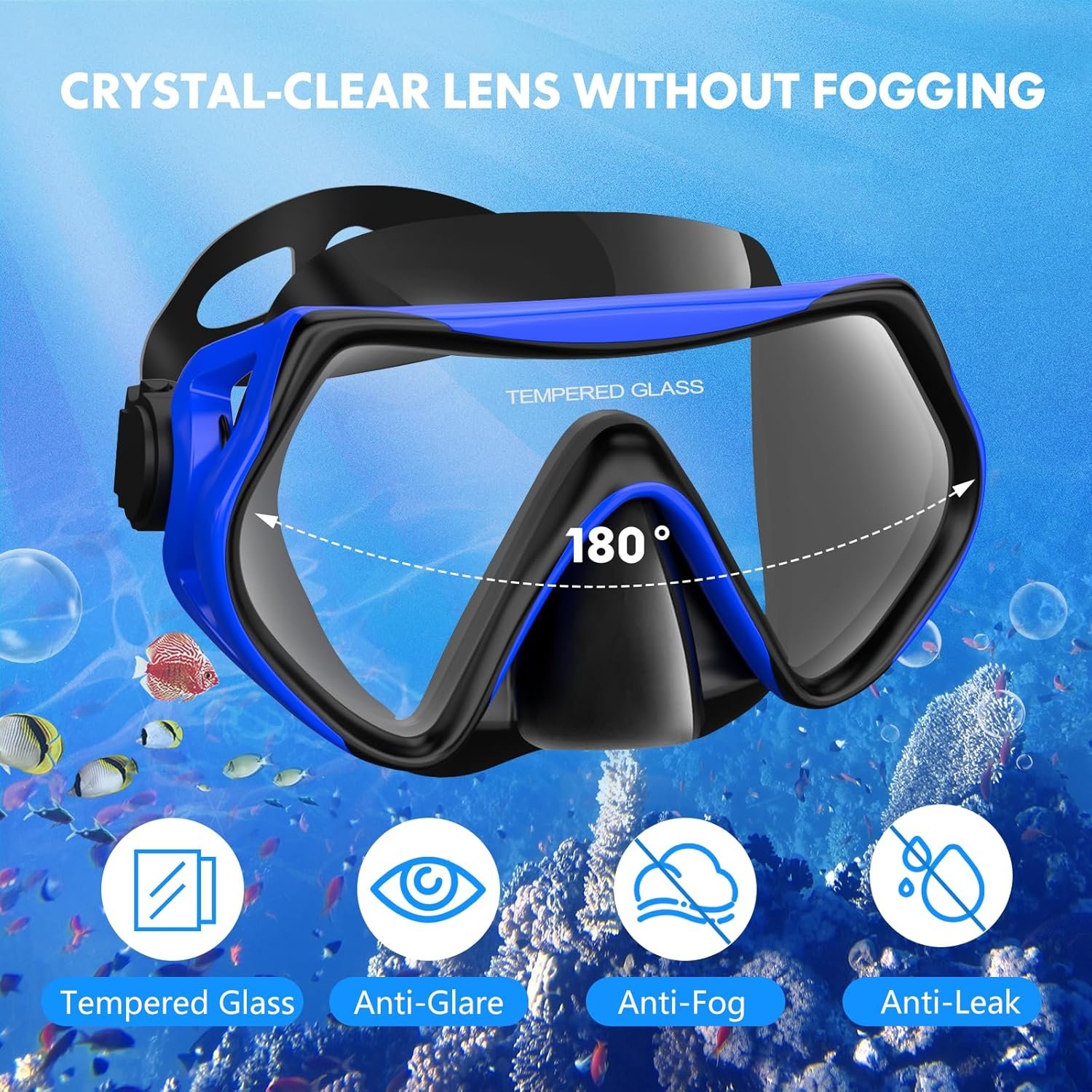 Snorkeling Gear for Adults, Dry-Top Snorkel Set Scuba Diving mask, 180°Panoramic Wide View Professional Snorkeling Gear Breathing Freely Snorkel Mask - Image 2
