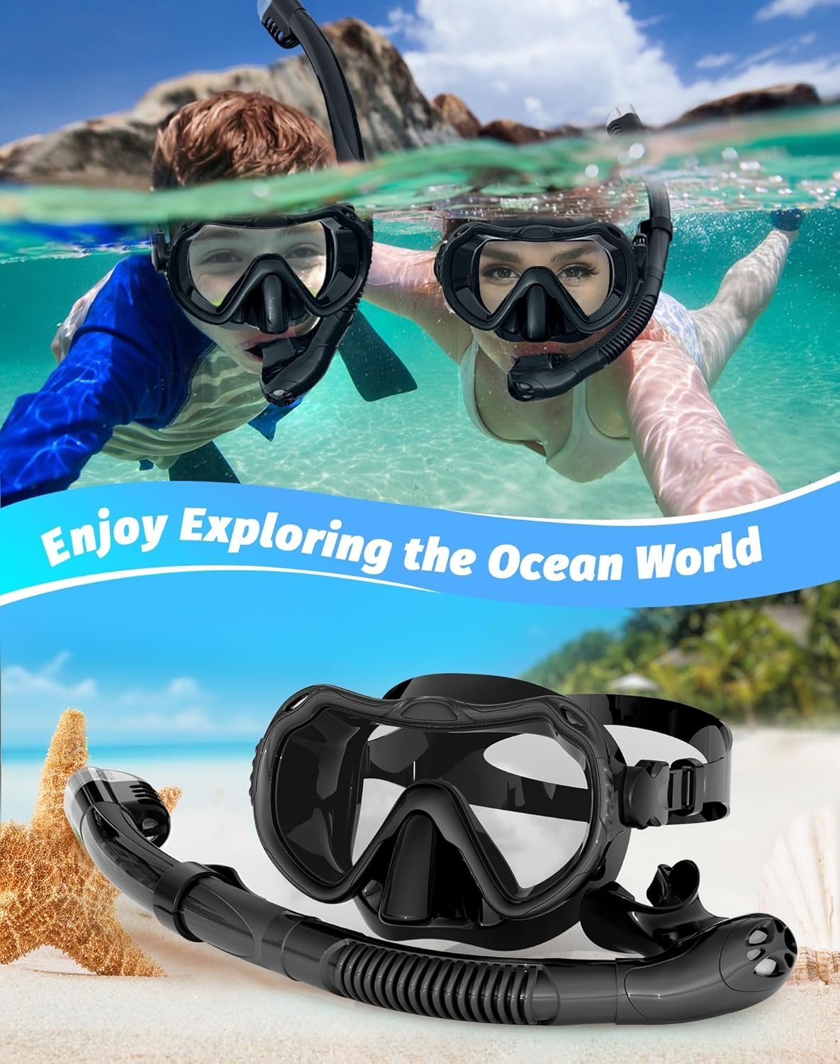 Snorkeling Gear for Adults, Snorkel Mask Set 180° Panoramic View Snorkel Gear, 100% Food-Grade Silicone Anti-Fog Anti-Leak Dry Top Diving Mask for Snorkeling Swimming Scuba Diving - Image 7