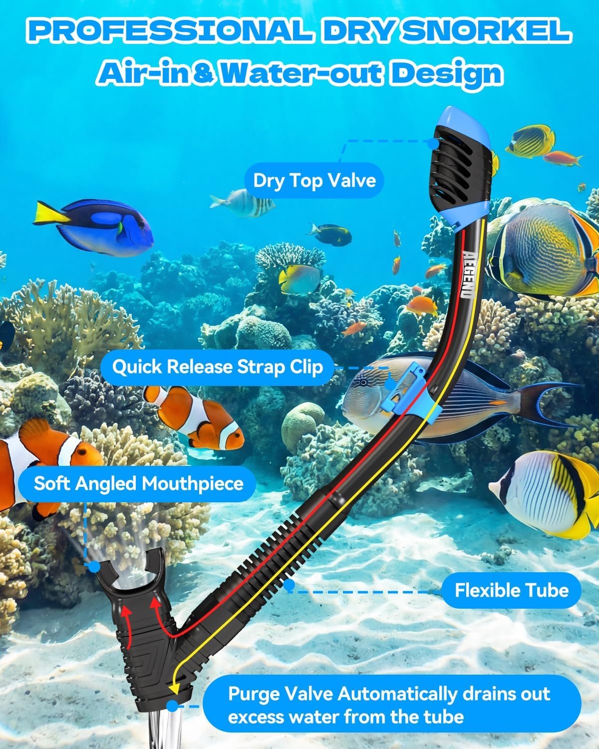 Aegend Snorkeling Gear for Kids Youth - Anti-Fog Diving Mask, Adjustable Fins & Dry Snorkel, Full Snorkel Kit for Snorkeling, Diving, Scuba Diving & Swimming - Image 3