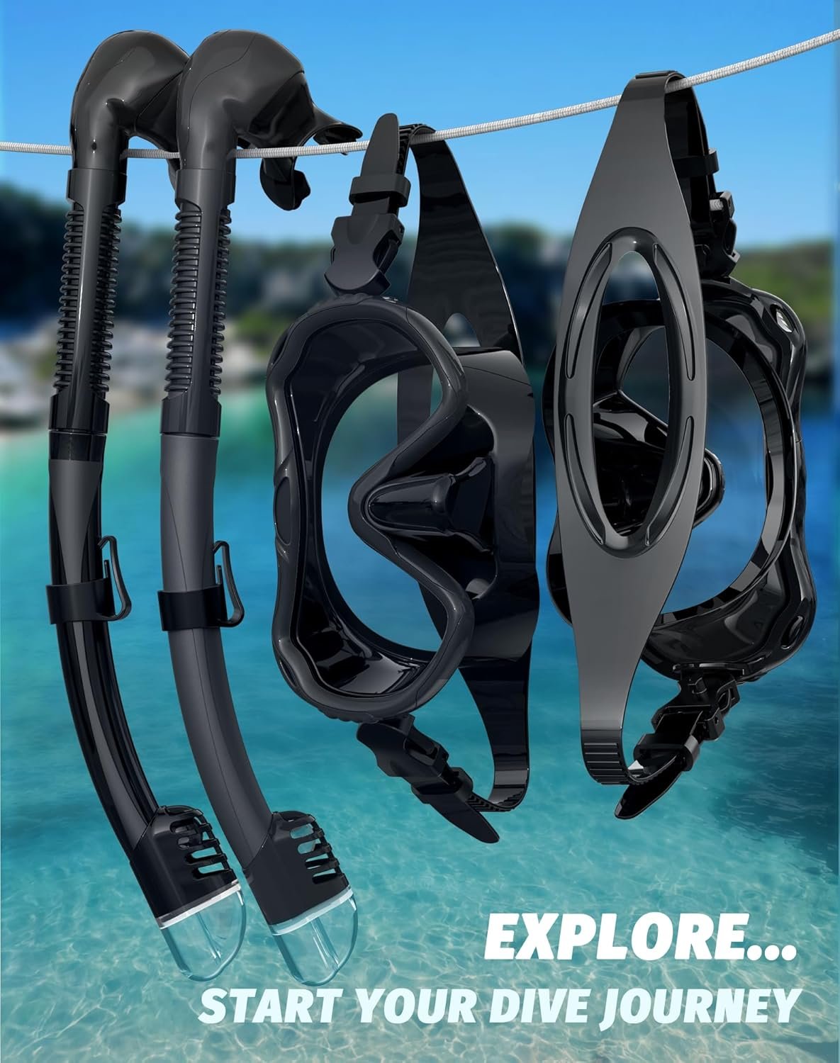 Snorkeling Gear for Adults, Snorkel Mask Set 180° Panoramic View Snorkel Gear, 100% Food-Grade Silicone Anti-Fog Anti-Leak Dry Top Diving Mask for Snorkeling Swimming Scuba Diving - Image 6