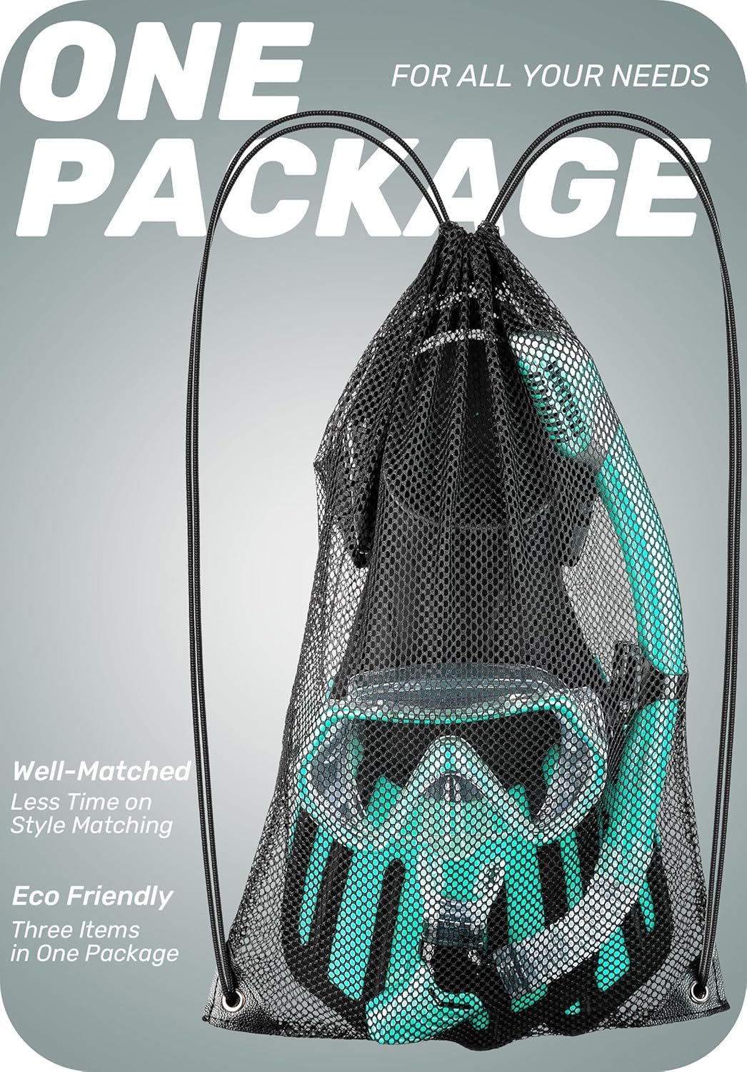 CAPAS Snorkel Mask Fins Set, Travel Size Snorkeling Gear for Adults with Adjustable Fins, Diving Mask and Dry Top Snorkel, Come with a Carrying Bag - Image 2