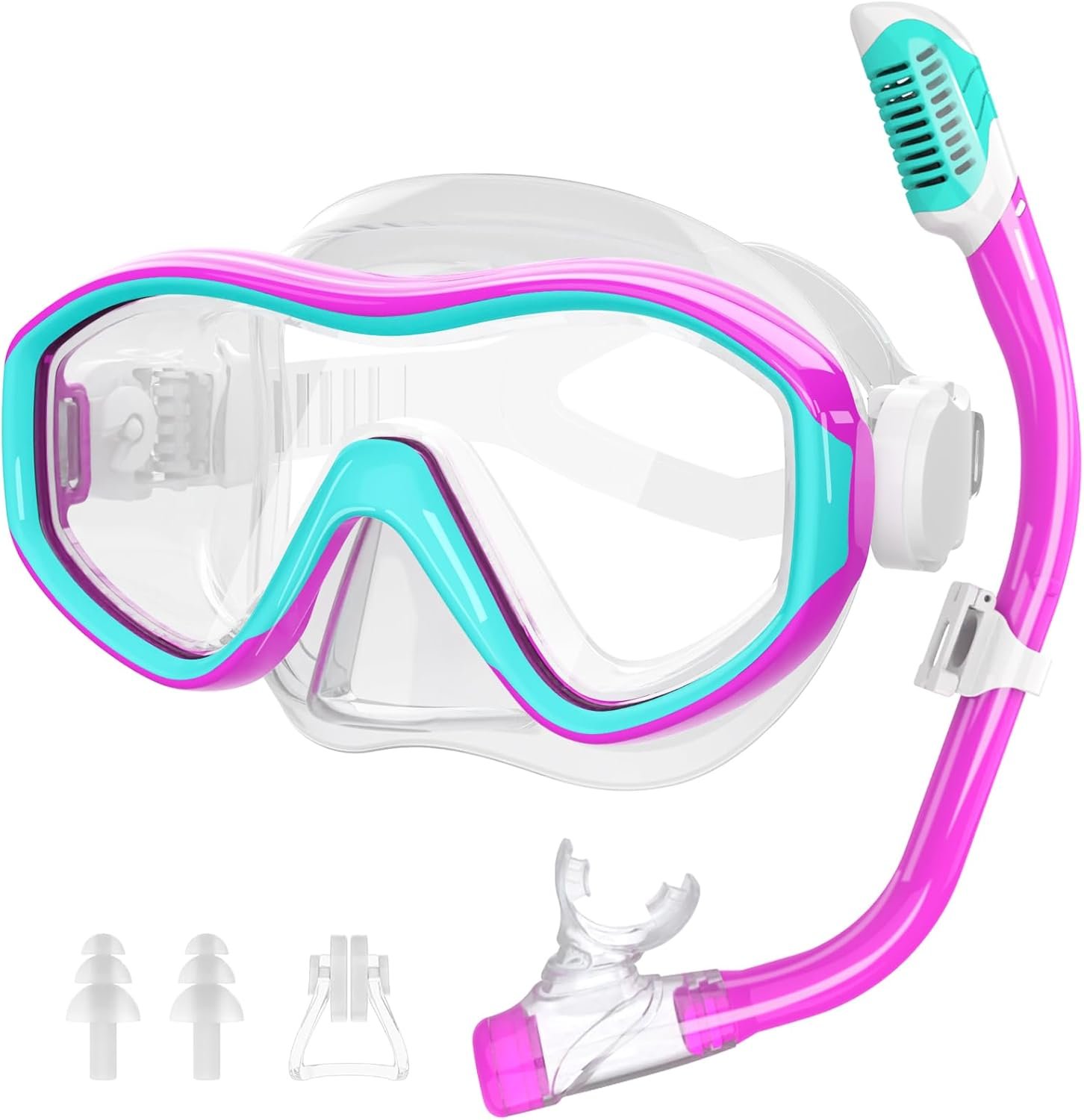 Kids Mask Snorkel Set for Age 5-15,Dry Top Snorkeling Gear for Kids Boys Girls Junior & Youth, Tempered Glass Snorkel Mask with Fins for Swimming Snorkeling