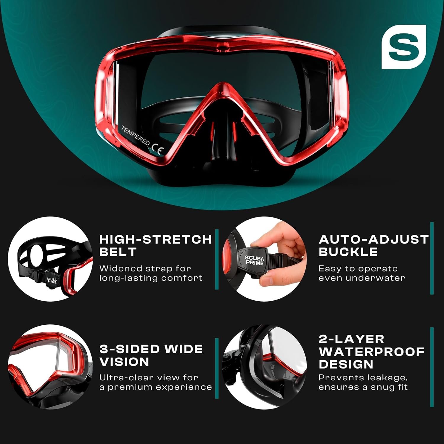 Pano 3 180° Panoramic Dive Mask, Three-Window Tempered Glass Scuba Mask with Dry Top Snorkel, Dual-Layer Silicone Skirt Anti-Leak Diving Gear for Men Women Teens Adults, 4 Color Options - Image 6