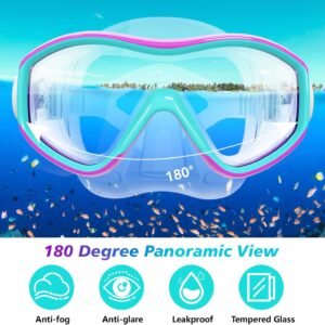 Kids Mask Snorkel Set for Age 5-15,Dry Top Snorkeling Gear for Kids Boys Girls Junior & Youth, Tempered Glass Snorkel Mask with Fins for Swimming Snorkeling