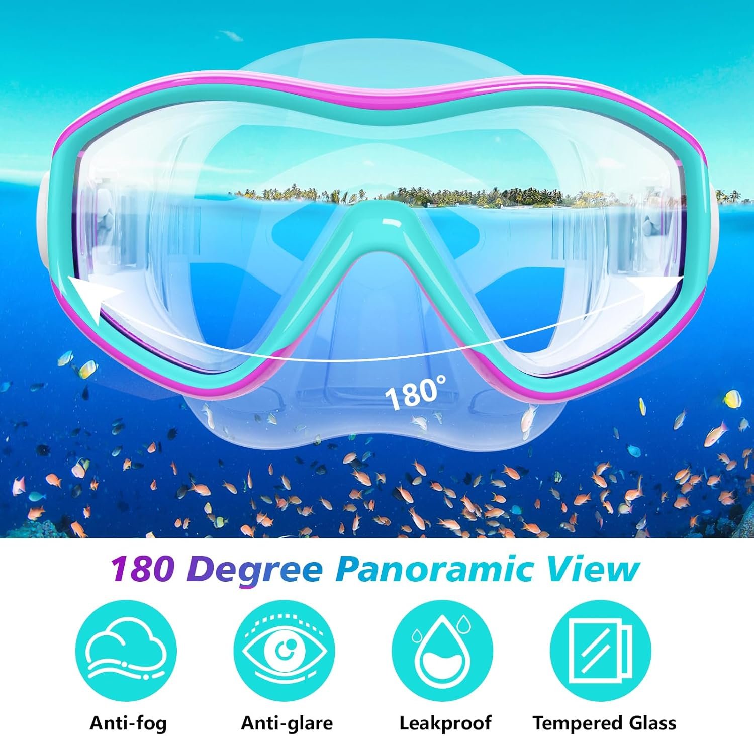 Kids Mask Snorkel Set for Age 5-15,Dry Top Snorkeling Gear for Kids Boys Girls Junior & Youth, Tempered Glass Snorkel Mask with Fins for Swimming Snorkeling - Image 2
