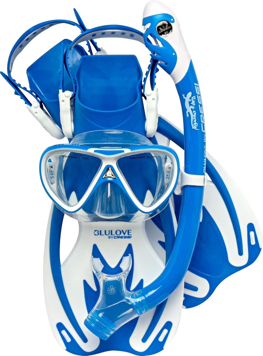 Cressi Junior Snorkeling Kit for Young Aged 3 to 10 - Mask + Dry Snorkel + Adjustable Fins + Net Bag - Lightweight Colorful Equipment - Rocks Pro Dry Set