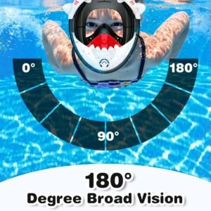 Kkdi Kids Snorkel Mask, Full Face Snorkel Mask for Kid 4-16, Foldable Snorkeling Gear for Kids Snorkeling Set for Swimming Pool Toys, Dry Top, Anti-Leak/Anti-Fog /180° HD View/Portable Bag