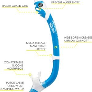 Cressi Junior Snorkeling Kit for Young Aged 3 to 10 – Mask + Dry Snorkel + Adjustable Fins + Net Bag – Lightweight Colorful Equipment – Rocks Pro Dry Set