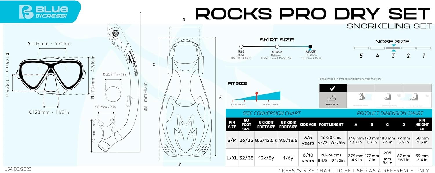 Cressi Junior Snorkeling Kit for Young Aged 3 to 10 - Mask + Dry Snorkel + Adjustable Fins + Net Bag - Lightweight Colorful Equipment - Rocks Pro Dry Set - Image 5