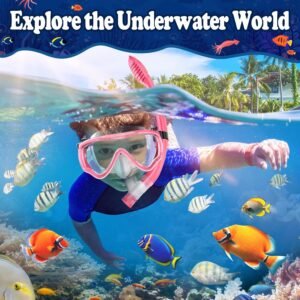 U PHITNIS Kids Snorkel Set for Age 4-14 – Dry Top Snorkeling Gear for Kids Junior & Youth – Childs Diving Mask with Big Eyes for Boys Girls – Anti-Fog Snorkeling Mask and Snorkel Set