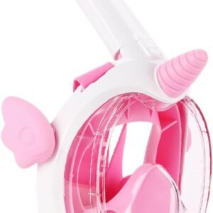 Kids Snorkel Mask Full Face, Snorkeling Gear for Children, Diving Mask with 180°Panoramic View, Anti-Fog and Anti-Leak Snorkel Set with New Breathing System – Pink XS